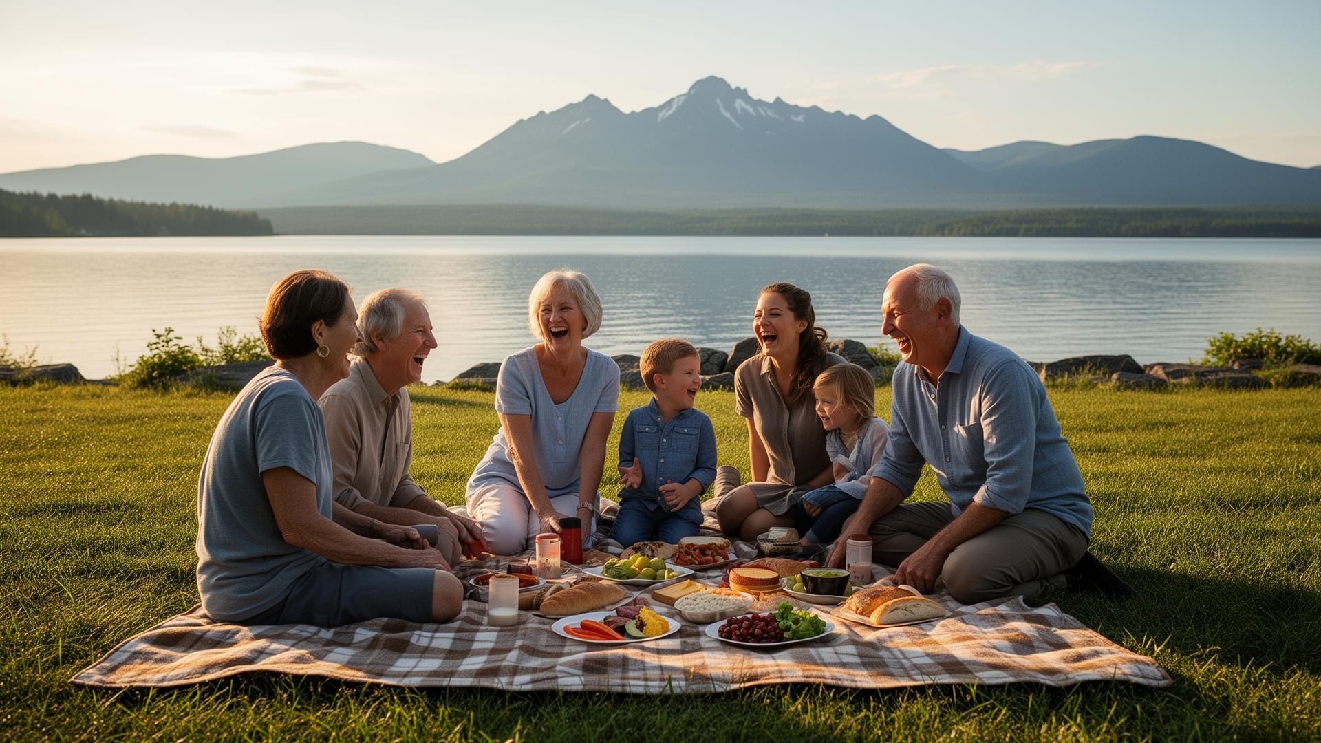 Family picnic by Lake Champlain