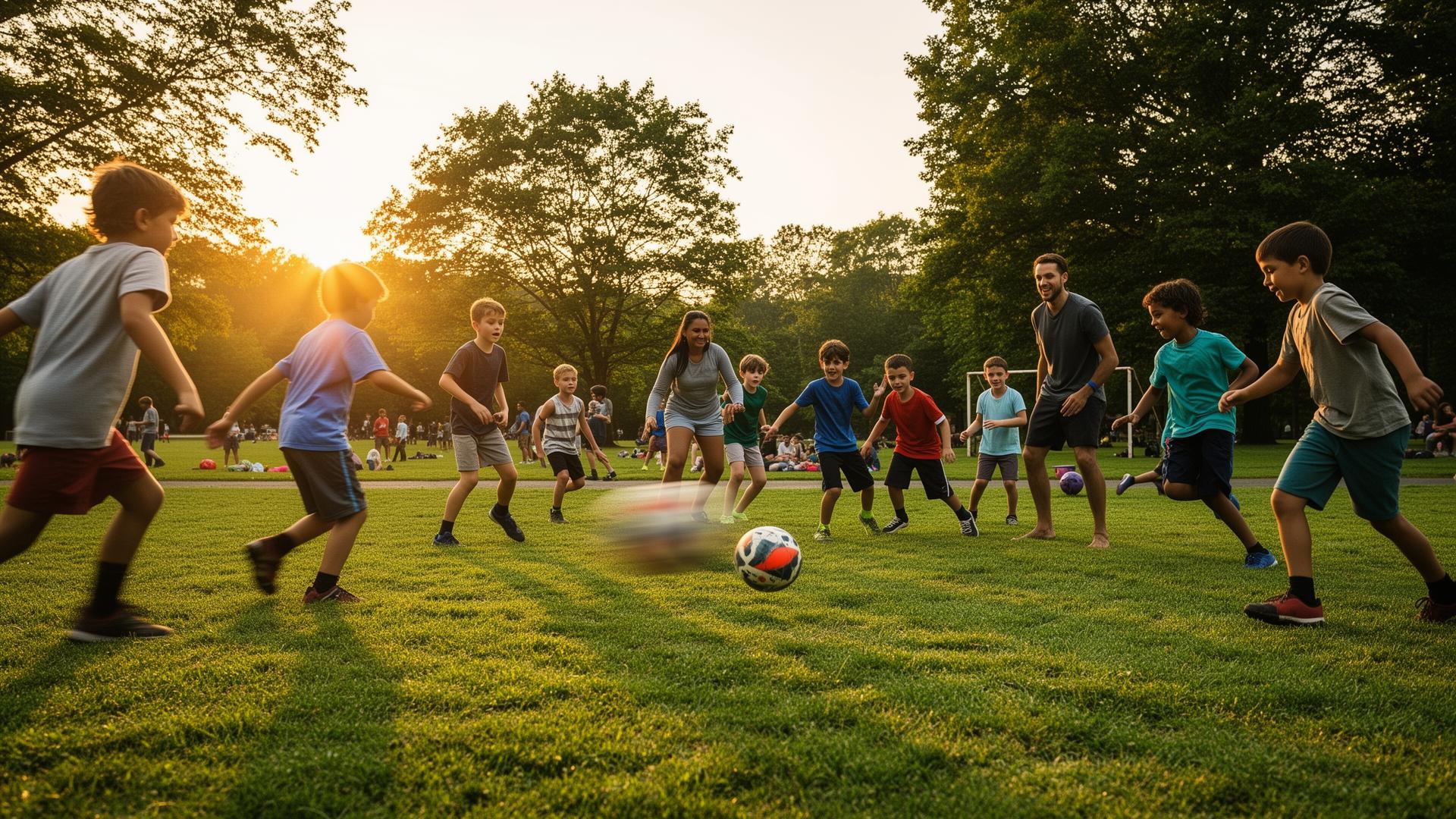 Pickup soccer game in a Burlington park
